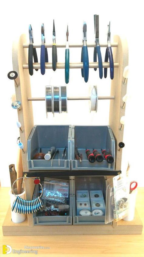 35 Brilliant Tool Organization Ideas - Engineering Discoveries Jewelers Workbench, Tool Holders, Modern Tv Wall Units, Tool Storage Diy, Small Tools, Studio Organization, Tv Wall Unit, Desktop Organizer, Jewelry Workshop