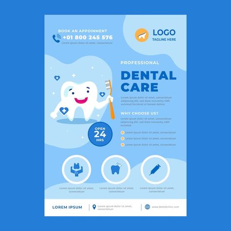 Dental Posters, Dental Design, Flyer Free, Timeline Design, Vector Hand, Poster Template, Flat Design, Dental Care, Vector Photo