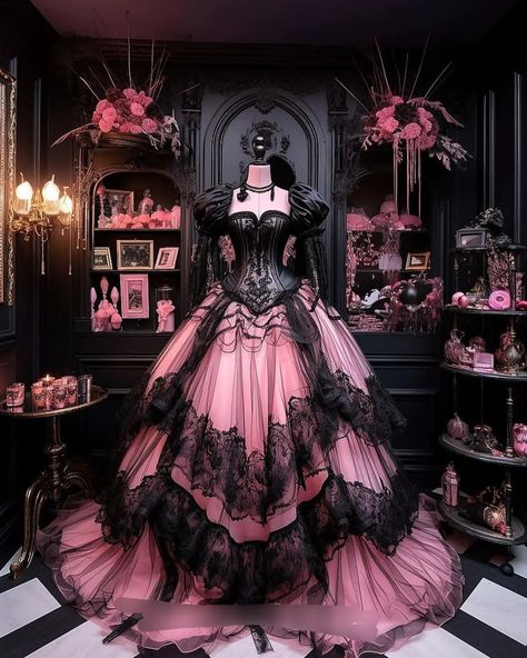 Vishma Maharaj, Goth Wedding Dresses, Glamouröse Outfits, Fantasy Clothes, Black And Pink Dress, Goth Dress, Fantasy Gowns, Pretty Prom Dresses, Fairytale Dress