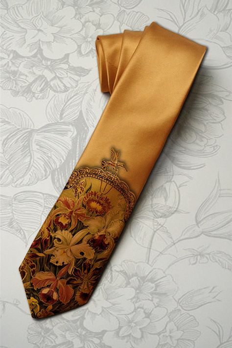 Floral necktie Spring Fashion Collection, Floral Necktie, High Fashion Accessories, Gold Tie, Cool Ties, Fashion Website, Exclusive Fashion, Gold Floral, Character Outfits