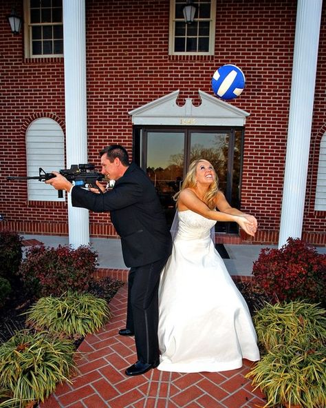 LOL switch out that volleyball for something else for me and it's perfect picture XD Fun Wedding Pictures, Wedding Engagement Pictures, When I Get Married, Prom Pictures, Wedding Engagement Photos, Wedding Picture, Wedding Planning Tips, Fairytale Wedding, Wedding Pics