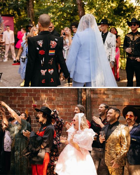 Move over Anna, this Met Gala 'Camp' Theme Celebration is ... well, 👆 these pictures say it all 😍😍⁠ ⁠ Alex (she/her) & Cassi (she/her) threw the biggest, queerest party to celebrate that they’d actually, secretly, been married for an entire year before the big – gay- day. ⁠ ⁠ And, every.single.detail is just ... *deliciously queer* 🌈⁠ ⁠ Catch this one over on the blog - links linked up there for you 👆⁠ ⁠ Captured by @our_ampersand_photo⁠ ⁠ Lovers @alexhunter__ & @cassigill⁠ Venue @mondaynight... Queer Wedding Party, Wedding Guest Dress Inspiration, Camp Theme, Queer Weddings, Dress Code Wedding, Modern Wedding Inspiration, Lgbtq Wedding, Courthouse Wedding, Camping Theme