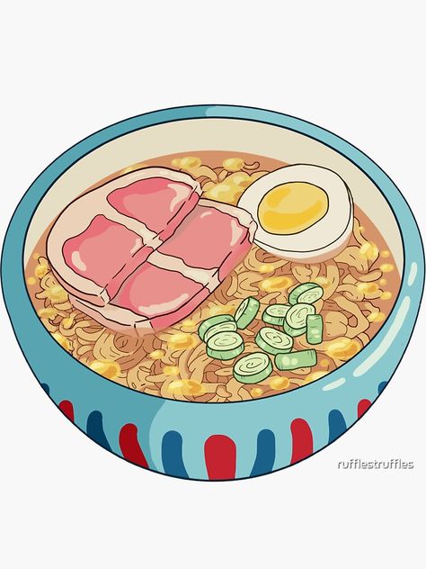 Ponyo Ramen, Ramen Sticker, Japan Painting, Food Sketch, Food Illustration Art, Ghibli Artwork, Cute Food Drawings, Studio Ghibli Art, Ghibli Art