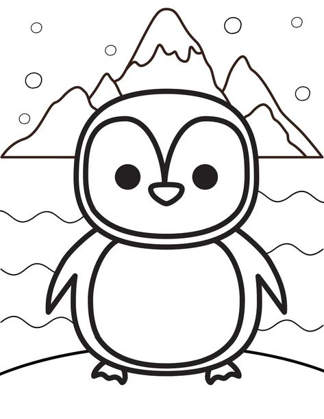 Penguin Coloring Pages Penguin PDF Penguin Printables - Etsy Penguin Painting For Kids, Easy Penguin Drawing, Penguins Drawing, Coloring Sheets Cute, Lunchbox Doodles, Penguin Outline, Penguin Coloring Page, Penguin Printable, Printables Etsy