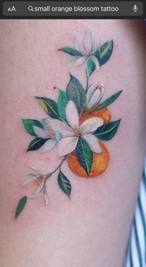 Orange Blossom Tattoo, Clementine Flower, Orange Tattoo, Florida Tattoos, Fruit Tattoo, Theme Tattoo, Blossom Tattoo, Dream Tattoos, Simplistic Tattoos