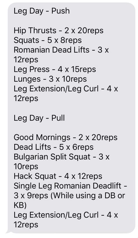 Push Day Leg Workout, Leg Day Workout At The Gym Notes, Lower Body Pull Workout, Leg Push Workout, Push Pull Legs Women, Leg Day Schedule, Heavy Leg Day Workout At Home, Push Leg Day, Gym Leg Day Women