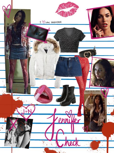 Jennifer Check Outfit Ideas, Jennifer’s Body Clothes, Jenifer Check Halloween, Jennifer’s Body Aesthetic Outfit, Jennifers Body Megan Outfits, Jennifer’s Body Couple Costume, Jeniffers Body Outfits, Halloween Costumes Jennifer Check, Jenifer Check Halloween Costume