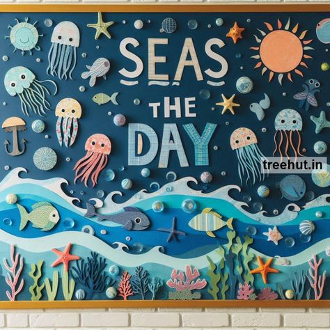 Ocean Bulletin Board Ideas and Ocean Door Décor | Ocean Classroom Décor | Back to School Under The Sea Office Theme, Themes For Board Decoration, Ocean Theme Open House, Rainbow Fish Bulletin Board Ideas, Ocean Library Bulletin Board, Ocean Theme School Decorations, Ocean Themed Door Decorations, Sea Themed Classroom Ideas, Classroom Decor Ocean Theme