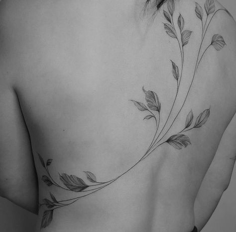 Sternum Branch Tattoo, Vine Body Tattoos For Women, Vines Tattoo Back, Leaves On Back Tattoo, Full Body Flower Vine Tattoo, Vine Back Tattoo Women, Vine Body Tattoo, Hip Side Tattoos Women, Back Tattoo Vines