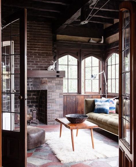 BRICK WALLS - PAINT OR LEAVE EXPOSED - THIS OR THAT | COCOCOZY Nicky Kehoe, Brown Windows, Masculine Interior, House Village, Brown House, Exposed Brick Walls, Loft Living, Brick Building, Cute Home Decor