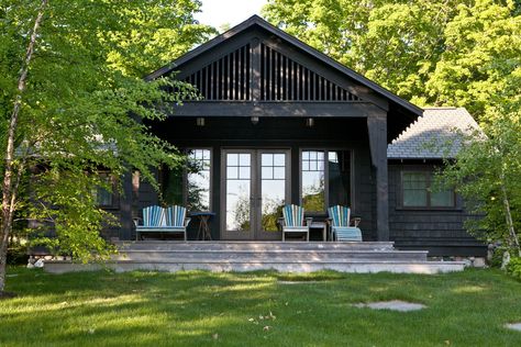 As Memorial Day and the official cottage season kick-off approaches, we offer the following tribute to and tips for creating or upgrading your own getaway. Cottage Addition Ideas, Blue Adirondack Chairs, Small Lake Cottage Interiors, Small Lake Cottage, Lady Lounge, Lake Cottages, Small Lake Houses, Michigan Cottage, Michigan Lake