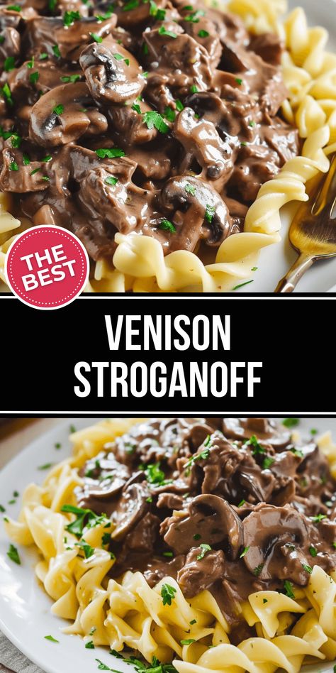 Venison Crockpot Stroganoff, Deer Meat Pressure Cooker Recipes, Slow Cooker Venison Stroganoff, What To Make With Deer Meat, Crockpot Deer Meat Recipes, Venison Stroganoff Crockpot, Venison Alfredo Pasta, Dinner Ideas With Deer Meat, Elk Stroganoff Recipe