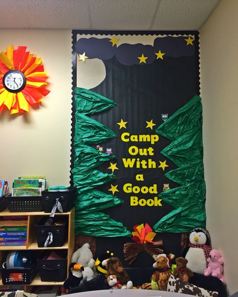 Camping Classroom Theme | Reading Corner I Camp Classroom Classroom Camping Theme, End Of The Year Ideas, Camp Classroom, Camping Dramatic Play, Classroom Camping, First Grade Themes, Camping Theme Preschool, Reading Corner Classroom, Classroom Preschool