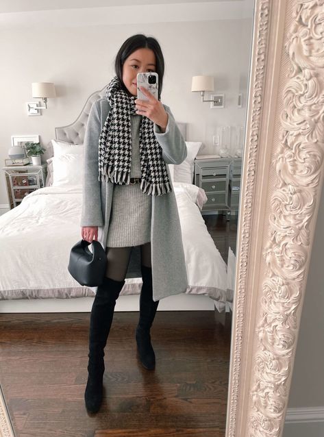 winter outfit with oversized scarf // polene paris beri bag review Polene Beri Outfits, Polene Outfit, Polene Beri, Polene Paris Bag, Polene Bag, Fleece Lined Tights, Lined Tights, Houndstooth Scarf, Winter Travel Outfit