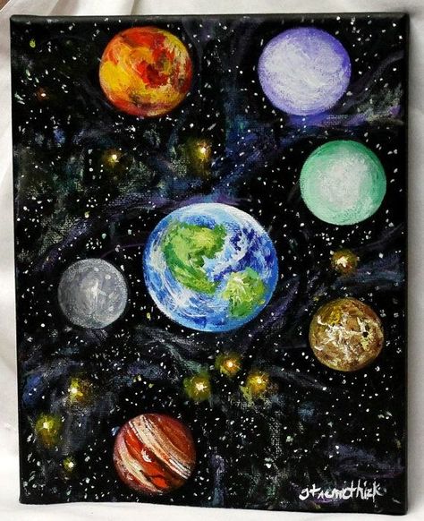 Acrylic Art Canvas, Galaxy Painting Acrylic, Art Galaxie, Planet Painting, Art Spatial, Space Painting, Planets Art, Grade 7, Galaxy Painting