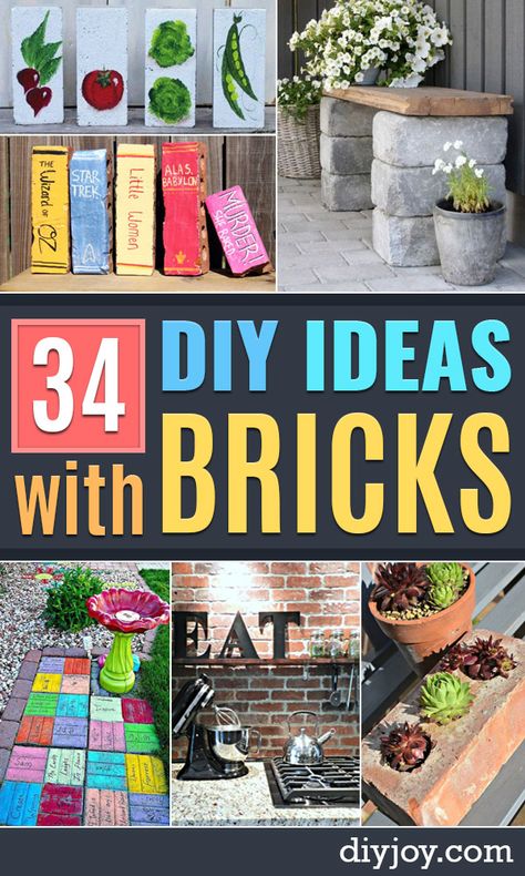 DIY Upcycled BDIY Ideas With Bricks - Home Decor and Creative Do It Yourself Projects to Make With Bricks - Ideas for Patio, Walkway, Fireplace, Firepit, Mantle, Grill and Art - Inexpensive Decoration Tutorials With Step By Step Instruction for Brick DIY http://diyjoy.com/diy-ideas-bricksrick Planter Box Ideas With Bricks, Painted Bricks Crafts, Patio Walkway, Painted Pavers, Brick Crafts, Brick Projects, Recycled Brick, Bricks Diy, Brick Decor