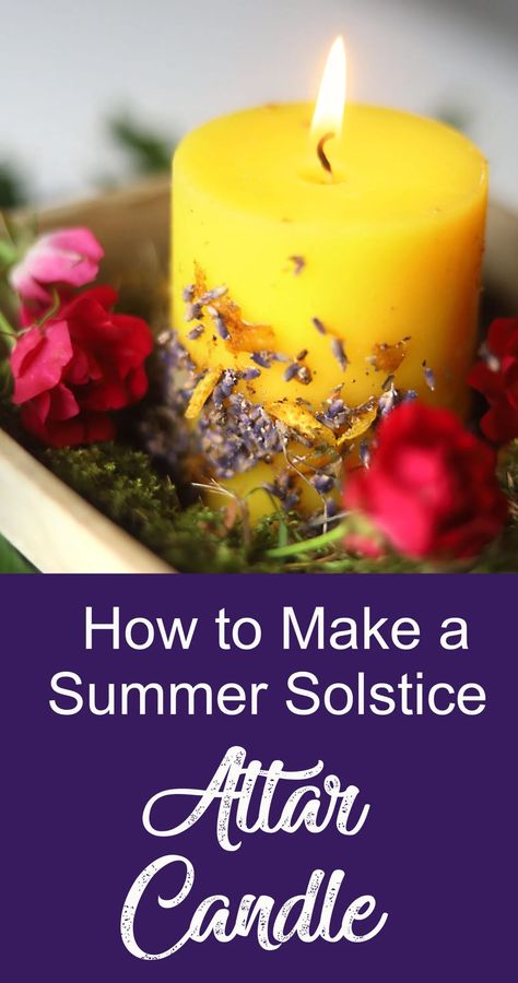 Summer Solstice Altar Candle DIY - Moody Moons Summer Solstice Incense, Summer Solstice Candles, Litha Crafts Summer Solstice, Summer Solstice Spells, Litha Altar Ideas, Summer Solstice Altar, Summer Solstice Crafts, Summer Rituals, Litha Altar