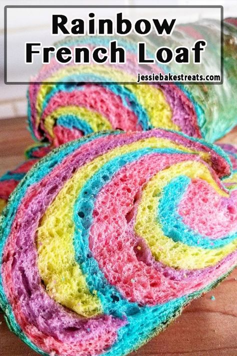 Rainbow Bread Recipe, Fun Breads, Pride Treats, French Loaf Bread, Colored Bread, Rainbow Recipes, Rainbow Bread, Rainbow French, Colourful Food