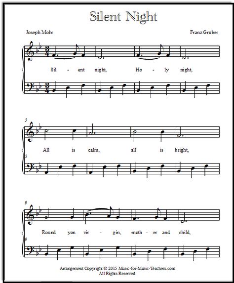 Piano Sheet Music With Letters, Easy Piano Pieces, Silent Night Sheet Music, Keyboard Notes, Christmas Piano Sheet Music, Sheet Music With Letters, Piano Pieces, Easy Sheet Music, Christmas Songs Lyrics