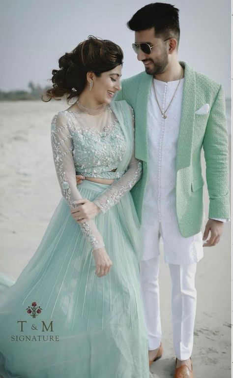 Couple Clothes Matching Outfits Wedding, Pista Green Couple Dress, Wedding Dresses For Couple, Couple Dresses Matching, Engagement Matching Outfits, Couples Dresses Matching Wedding, Wedding Reception Couple Dress Indian, Couple Engagement Dress Indian Matching, Couple Same Clothes Outfits