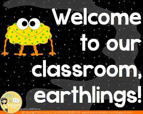 I'd like to show you one of the classroom themes I've created: Space Aliens (or Monsters) Classroom Theme !   And if you get to the end of t... Virtual Games For Kids, Space Bulletin Boards, Grade 5 Math Worksheets, Monster Classroom, Space Theme Classroom, Hollywood Theme Classroom, Space Classroom, Classroom Lesson Plans, Library Themes