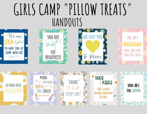 Tuck In Treats Girls Camp, Pillow Treats For Girls Camp, Camp Favors, Girls Camp Tuck In Treats, Girls Camp Devotional, Girls Camp Pillow Treats, Camp Pillow Treats, Girls Camp Handouts, Girls Camp Gifts