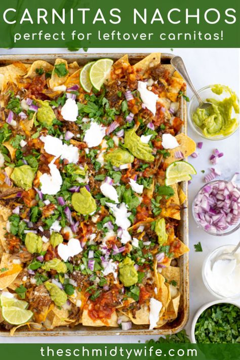 What To Do With Leftover Pork Carnitas, Leftover Carnitas What To Do With, Carnitas Nachos Recipe, Carnitas Recipes Leftover, Carnitas Leftover Ideas, Leftover Carnitas Recipes, Pork Carnitas Nachos, Crockpot Carnitas Recipes, Carnitas Nachos