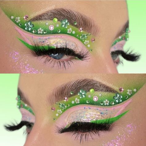 Crazy Eye Makeup, Makeup Collage, Artsy Makeup, Flower Makeup, Face Art Makeup, Rave Makeup, Green Makeup, Youtube Makeup, Eye Makeup Designs