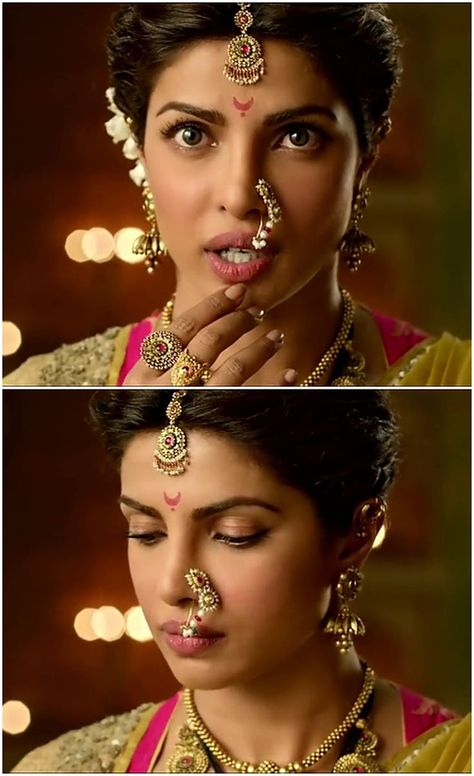 Pearl nose ring Kashibai Priyanka Chopra, Maharashtrian Brides, Nath Bridal, Nose Ring Designs, Bajirao Mastani, Maharashtrian Jewellery, Nath Nose Ring, Bridal Nose Ring, Nose Ring Jewelry