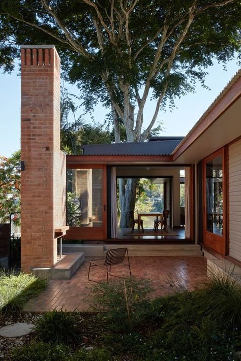 Outdoor Brick Fireplace, Brisbane Architects, Timber Cladding, Hearth And Home, Brick Fireplace, The Design Files, Brisbane, Landscape Design, Interior And Exterior