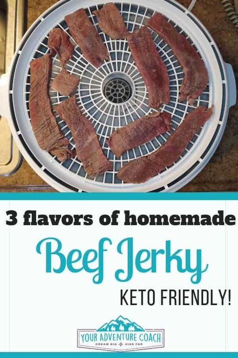 Healthy Beef Jerky Recipe, Keto Jerky Recipe, Peppered Jerky Recipe, Keto Beef Jerky Recipe, Best Hiking Food, Jerky Recipes Dehydrator, Beginner Backpacking, Homemade Beef Jerky, Jerky Recipe