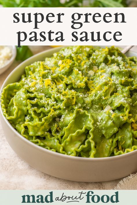 Super Green Pasta, Peach Sangria Recipe, Green Pasta Sauce, Basil Cream Sauce, White Peach Sangria, Kale Pasta, Green Pasta, Dinner Rotation, Green Pesto