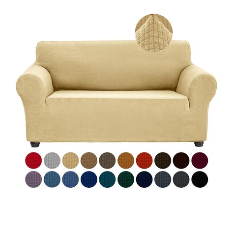 PRICES MAY VARY. Made with 93% polyester, 7% spandex for high elasticity, softness, wrinkle resistance, and durability Water-repellent technology provides protection against wet stains, pet damages, and spills Fits armchairs 35-55 in wide, loveseats 55-78 in, 3-seater sofas 78-94 in, oversized sofas 94-110 in Easy to install with non-skid elastic bottom, premium non-slip anchors to keep cover in place Machine washable, easy to clean and care for Canvas Drop Cloth Couch Cover, Champagne Sofa, Couch Covers Slipcovers, Canvas Drop Cloths, Loveseat Covers, Cushion Couch, Sofa Slipcovers, Slip Covers Couch, Drop Cloth