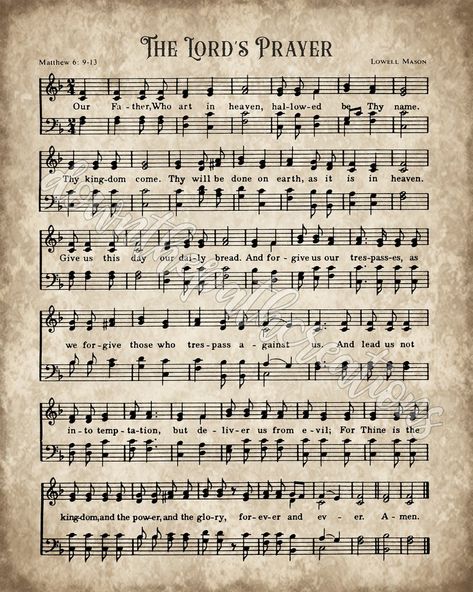 The Lord's Prayer Print, Hymn Printable, Vintage Sheet Music, Instant Download, Antique Hymn, Farmhouse Decor, Aged Hymnal Wall Art - Etsy Hymn Aesthetic, Printable Hymns Free, Free Printable Hymns Sheet Music, Hymn Crafts, Hymnal Crafts, Printable Hymns, Gospel Song Lyrics, Bike Decor, Christian Hymns