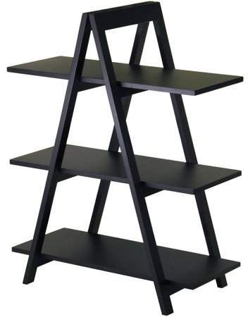 Winsome Wood Wood A-Frame 3-Tier Shelf, Black Projects With Wood, 3 Shelf Bookcase, Utility Shelves, Unique Shelves, Modern Bookshelf, Floor Shelf, Furniture Bookshelves, Frame Shelf, Vintage Dollhouse