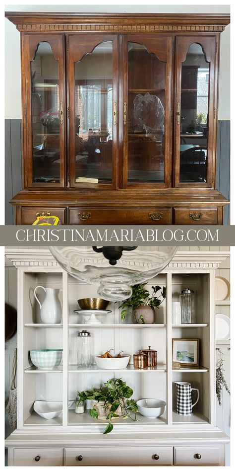 Diy Kitchen Hutch, China Hutch Makeover, China Cabinet Redo, Kitchen Hutch Cabinet, China Cabinet Makeover, Dining Hutch, Penthouse Living, Redo Cabinets, Hutch Makeover