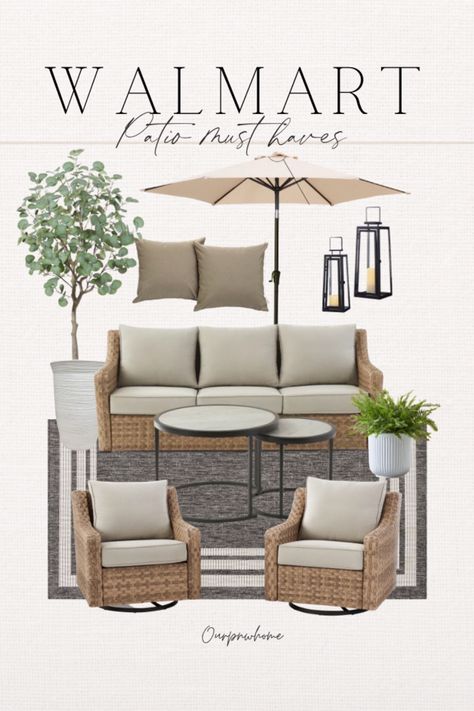 Small Back Deck Furniture, Most Durable Outdoor Furniture, Porch Layout Ideas Furniture, Small Patio Sectional Ideas, Patio Must Haves Backyards, Preppy Patio Outdoor Spaces, Deck Outdoor Furniture, Outdoor Patio Dining And Lounge Ideas, Patio Furniture Layout Small Space