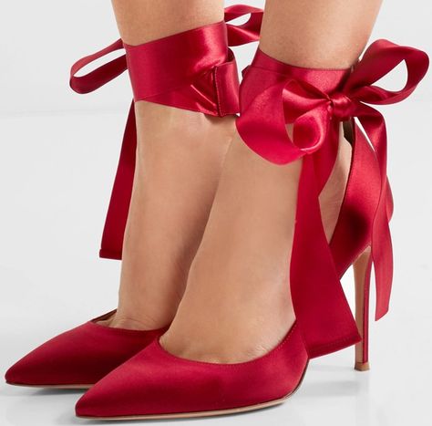 Gianvito Rossi's Leg-Lengthening Satin Heels With Ribbon Ties Black Heels Prom, Red Strappy Heels, Heels Prom, High Heel Dress, Prom Heels, Red Sandals, Pumps Heels Stilettos, Satin Heels, Red High