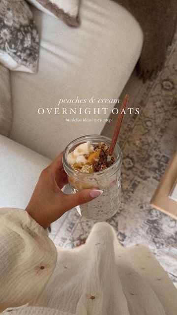 Gemma Louise Miles on Instagram: "peaches & cream overnight oats 🍑

I’ve been obsessed with these super creamy, chia seed overnight oats over the past month, especially being a tired mama of a newborn & toddler - these overnight nights are not just convenient but they’re also packed with fibre and micronutrients! great to meal prep & grab from the fridge in the morning & add the toppings I fancy that day! 

to make one jar of overnight oats (I used 4x the amounts to make 4) 

1/2 cup rolled oats 
 1 tablespoon chia seeds 
1 tbsp honey or maple syrup 
1/4 cup greek yoghurt 
1/4 can coconut milk (or milk of your choice, canned coconut milk makes it extra creamy!) 
toppings: sliced peaches, granola, greek yoghurt, shredded coconut & and drizzle of honey! (you can add any toppings you like!!) Mush Overnight Oats, Chia Seed Overnight, Chia Seed Overnight Oats, Gemma Louise Miles, Tired Mama, Sliced Peaches, Breakfast Oats Overnight, Yogurt Cake, Canned Coconut Milk