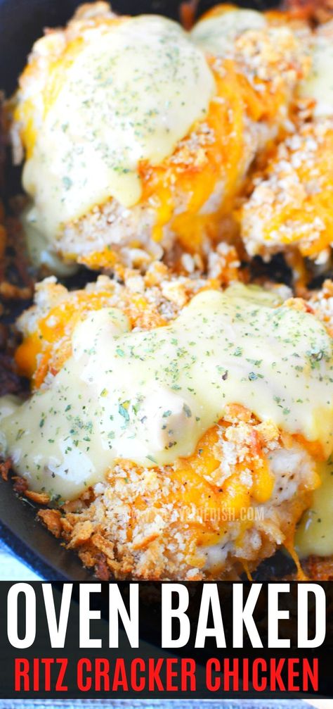 Cracker Chicken Baked, Baked Ritz Chicken, Ritz Cracker Cheddar Chicken, Simple Ingredient Chicken Recipes, Dinner Ideas With Boneless Chicken, Baked Cheese Chicken, Club Cracker Chicken, Cheesy Ritz Cracker Chicken, Chicken Dinner Recipes Summer