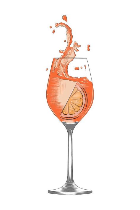 Aperol Spritz Illustration, Aperol Spritz Tattoo, Cocktail Illustration, Poster Decorations, Alcoholic Cocktails, Cocktail Garnish, Aperol Spritz, Themed Party, Vector Art