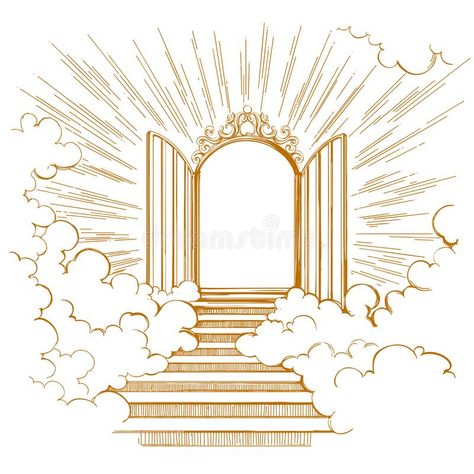 Illustration about Gates of Paradise, entrance to the heavenly city, meeting with God, symbol of Christianity hand drawn vector illustration sketch. Illustration of love, church, afterlife - 113331107 Heaven Drawing, Stairs To Heaven Tattoo, Gates Of Heaven Tattoo, Stairway To Heaven Tattoo, Gates Of Paradise, Christus Tattoo, Symbol Of Christianity, Arte Dark, Heaven Painting