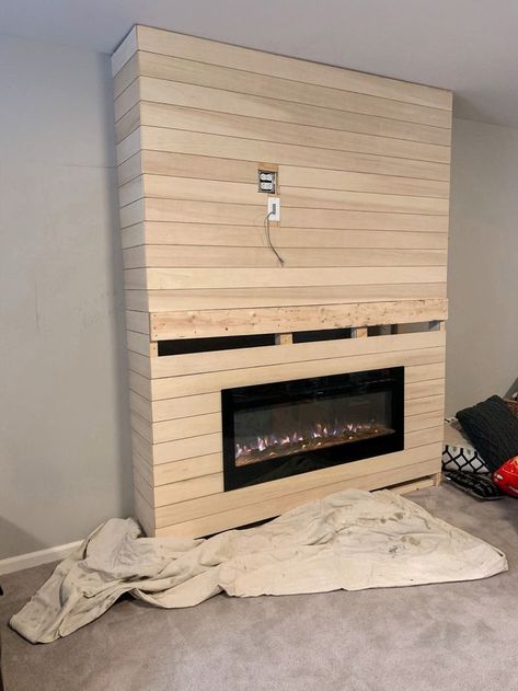 #basementguide #diy #homedecor #basementmancaveideas Electric Fireplace Buildout, Recessed Electric Fireplace And Tv, Electric Fireplace Furniture, Fireplace In Basement Ideas, Electric Fireplace Ideas With Tv Diy, Basement Electric Fireplace Ideas, Fireplace Basement Ideas, Diy Electric Fireplace Wall With Tv, Basement Gas Fireplace