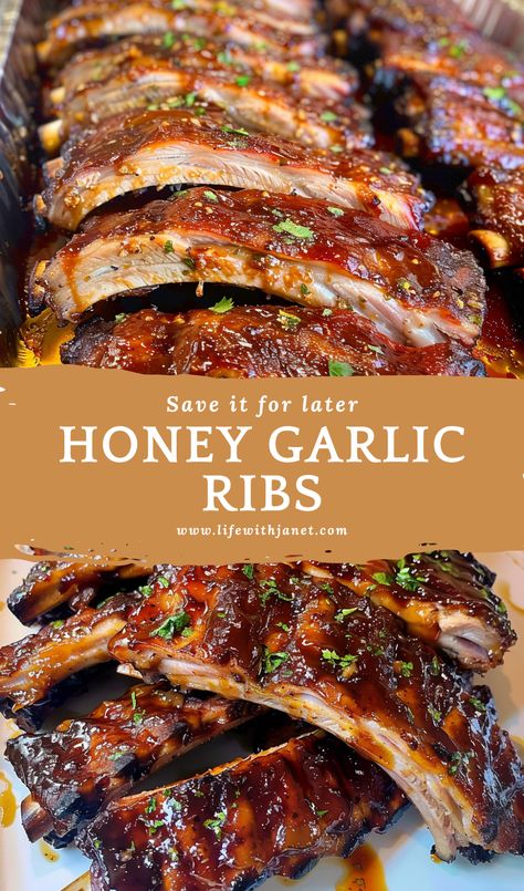 Honey Garlic Barbecue Sauce, Honey Garlic Ribs Recipe, Honey Glazed Ribs, Hot Honey Food Recipes, Hot Honey Ribs, Honey Garlic Bbq Sauce, Easy Ribs Recipe, Pork Back Ribs Recipe, Garlic Recipes Main Dishes