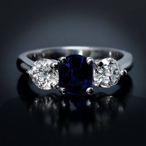 Sapphire Diamond Platinum Three Stone Ring Ref: 267852 - Antique Jewelry | Vintage Rings | Faberge EggsAntique Jewelry | Vintage Rings | Faberge Eggs Diamond Sapphire Engagement Ring, Sapphire Diamond Engagement, Vintage Jewellery Rings, Edwardian Jewelry, Fancy Rings, Faberge Eggs, Three Stone Ring, Ruby Engagement Ring, Blue Sapphire Diamond