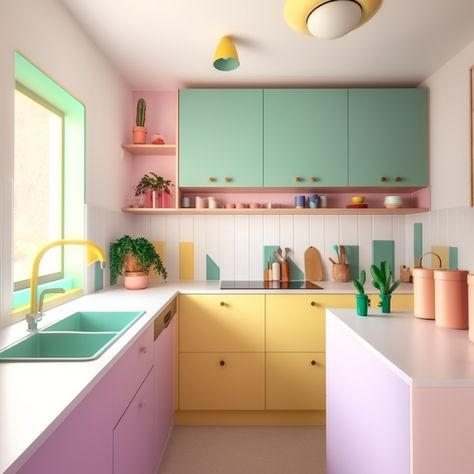 Pastel Interior Design, Pastel Kitchen, Pastel Interior, Pastel Home Decor, Bloxburg Room, Pastel House, Happy Kitchen, Bloxburg House, Dream House Decor