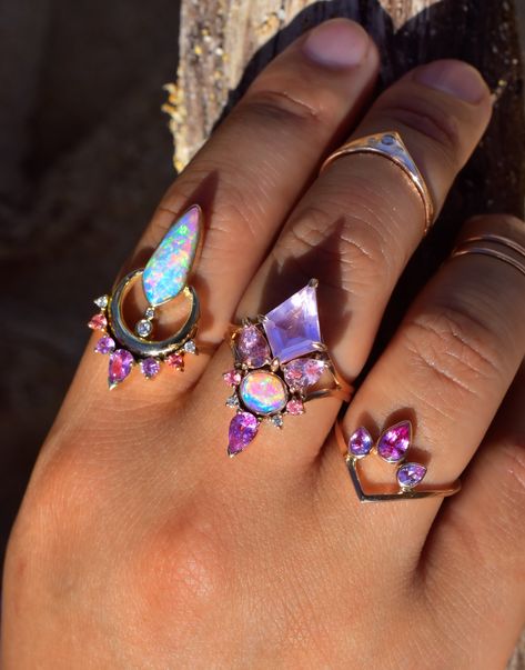 Celestial Rings, Alchemy Jewelry, Lotus Bud, Gold Opal Ring, Dope Jewelry Accessories, Once In A Blue Moon, Lavender Opal, Instagram Message, Opal Engagement Ring