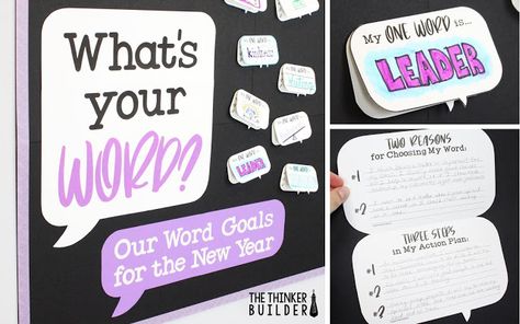 One Word Goals For Students, Goal Activities, New Resolutions, Kids Bulletin Boards, Word For The Year, Classroom Goals, Middle School Activities, Bible Activities For Kids, The Thinker