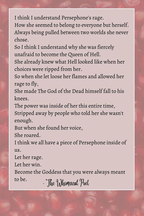 Lilith And Persephone, The Persephone Woman, Hades And Persephone Poetry, Hades Archetype, Persephone Goddess Of The Underworld, Signs Of Persephone, Persephone Offering Ideas, Persephone Tattoo Design Greek Mythology, Who Is Persephone