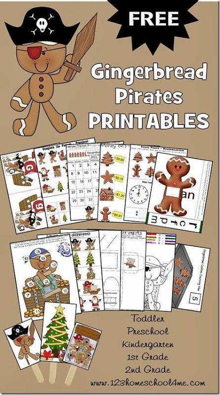 FREE Gingerbread Pirates printable worksheets for toddler, preschool, kindergarten, 1st grade, and 2nd grade Pirates Preschool, Preschool Gingerbread, Gingerbread Man Unit, Pirate Printables, Gingerbread Unit, 123 Homeschool 4 Me, Gingerbread Man Activities, Gingerbread Activities, Pirate Activities